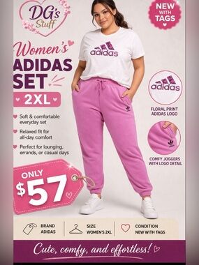 adidas Women's Pink Jogger Pants - 2XL